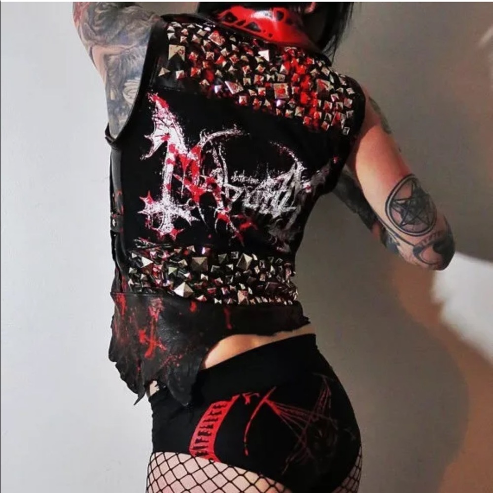Mayhem Bloody Studded Genuine + Faux Leather Vest - Picture 2 of 8